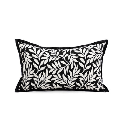 Leaves Triangle Elegant Two-Piece INS-Style Jacquard Pillow Covers - Black & White Sofa Decor V888-ELOSUNG33308