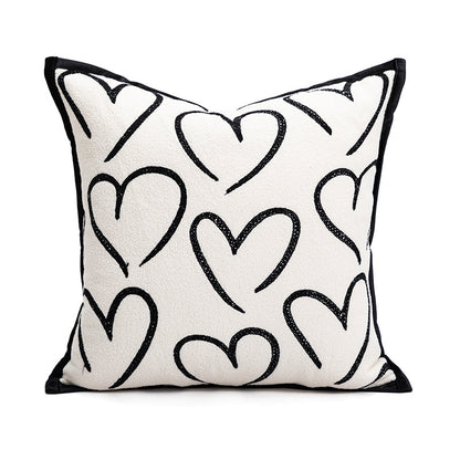 45*45cm Heart Triangle Elegant Two-Piece INS-Style Jacquard Pillow Covers - Black & White Sofa Decor V888-ELOSUNG33310