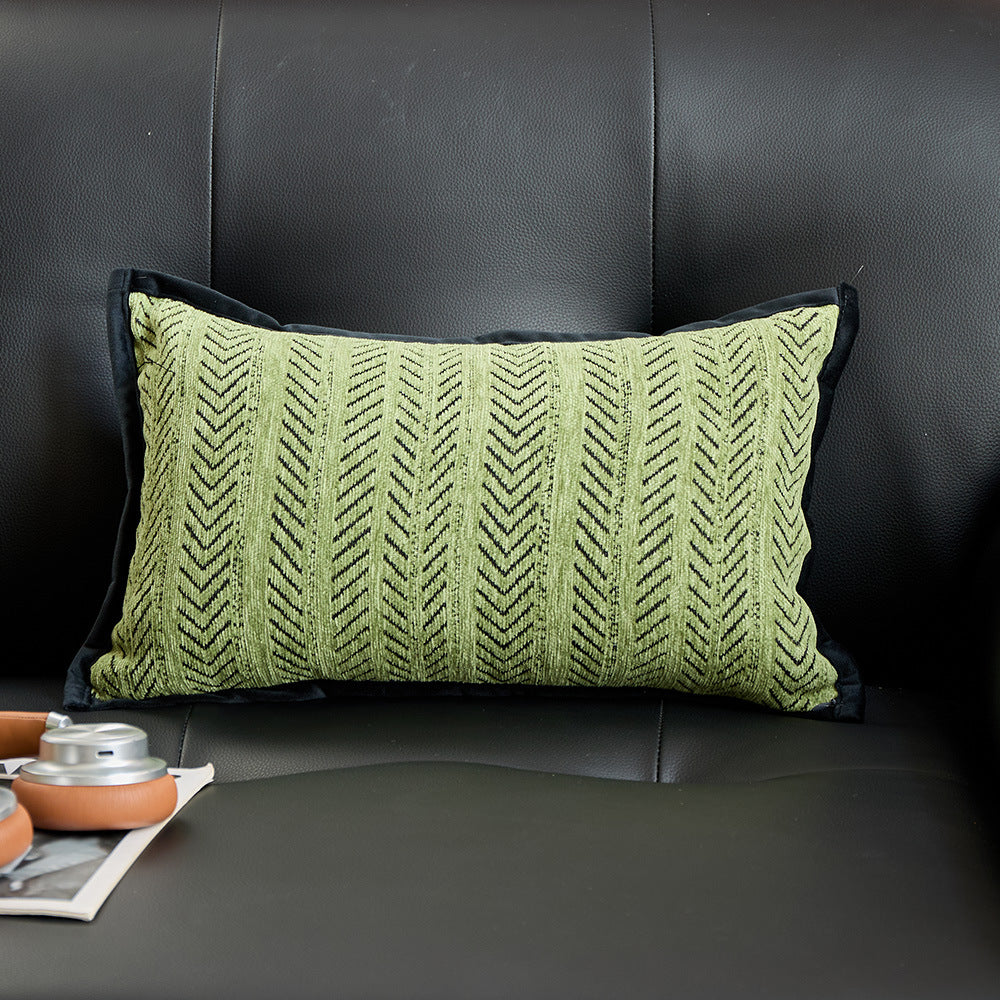 Green 2PCS Luxe Thick Chenille Herringbone Pillow Cover - Solid Color Square Lumbar Pillow V888-ELOSUNG33314