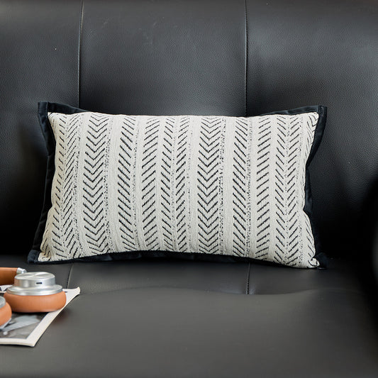 Black-white 2PCS Luxe Thick Chenille Herringbone Pillow Cover - Solid Color Square Lumbar Pillow V888-ELOSUNG33315