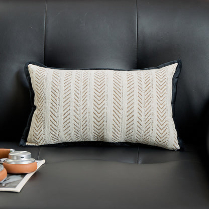 Black-beige 2PCS Luxe Thick Chenille Herringbone Pillow Cover - Solid Color Square Lumbar Pillow V888-ELOSUNG33316