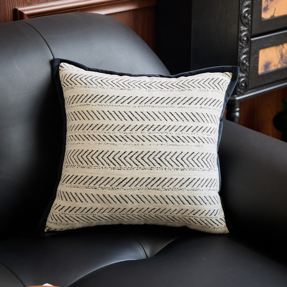 Black-white 45*45cm 2PCS Luxe Thick Chenille Herringbone Pillow Cover - Solid Color Square Lumbar Pillow V888-ELOSUNG33318
