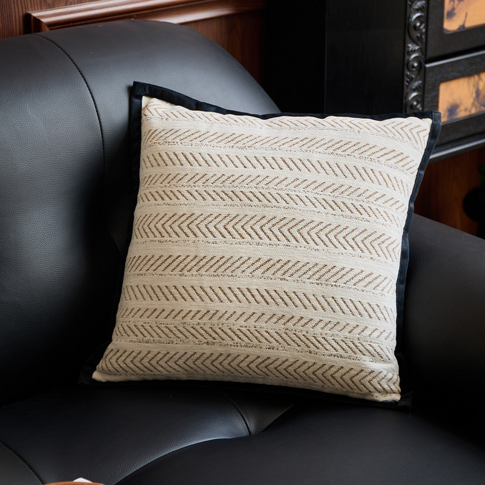 Black-beige 45*45cm 2PCS Luxe Thick Chenille Herringbone Pillow Cover - Solid Color Square Lumbar Pillow V888-ELOSUNG33319