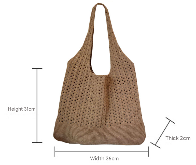 Coffee Handwoven Knitted Tote Bag - Vintage Style Shoulder Bag V888-ELOSUNG33320