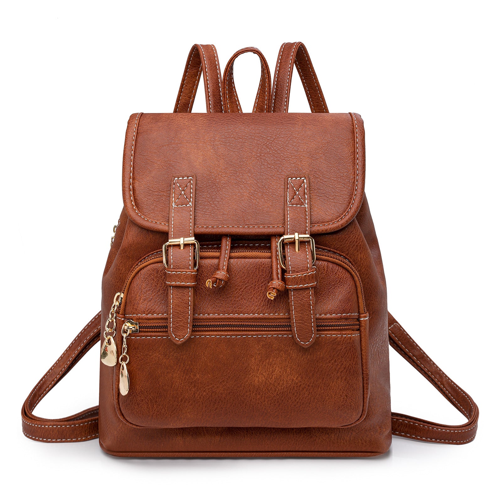 Brown Stylish PU Leather Backpack for Women - Compact Travel Companion V888-ELOSUNG33323