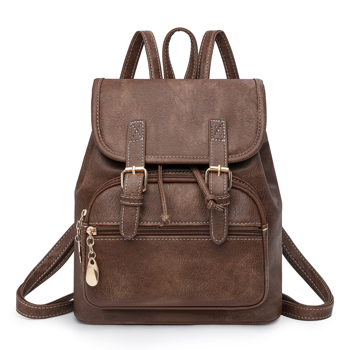 Coffee Stylish PU Leather Backpack for Women - Compact Travel Companion V888-ELOSUNG33324