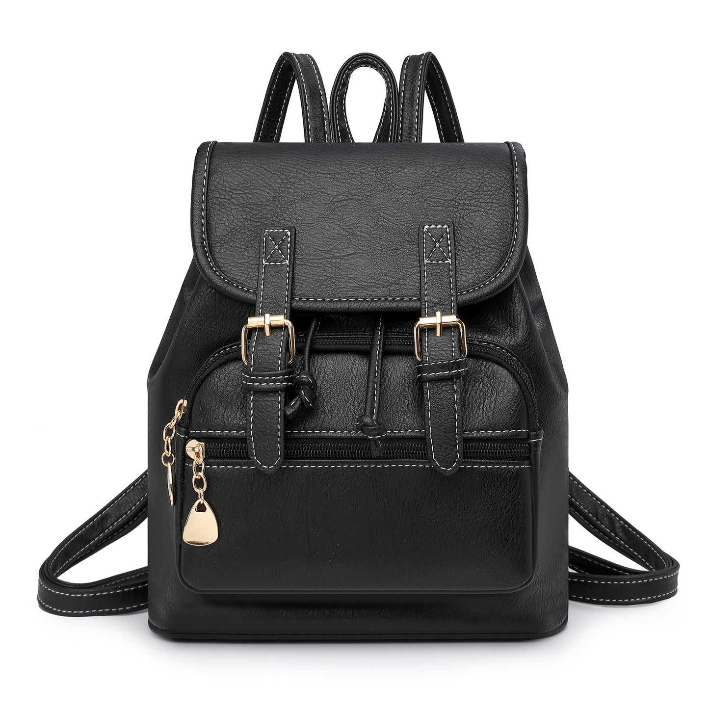 Black Stylish PU Leather Backpack for Women - Compact Travel Companion V888-ELOSUNG33325