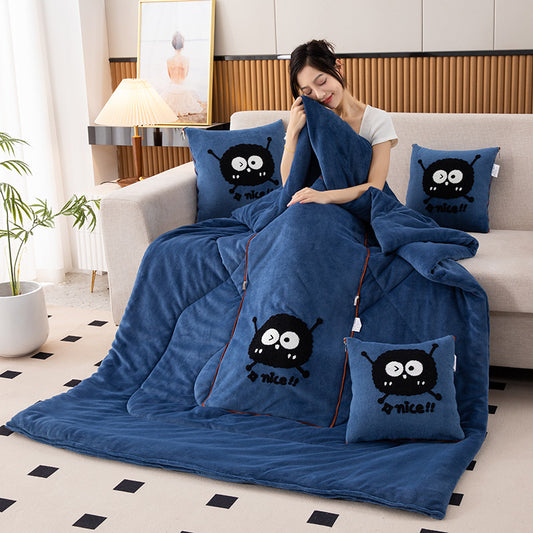 Jewel Blue Padded and Thickened Elf 2-in-1 Foldable Car Pillow Blanket - Cozy 40x40cm Pillow, Unfolds to V888-ELOSUNG33348