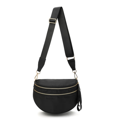 Black Trendy Sling Bag - Women's Crescent Crossbody Purse with Wide Adjustable Strap V888-ELOSUNG33365