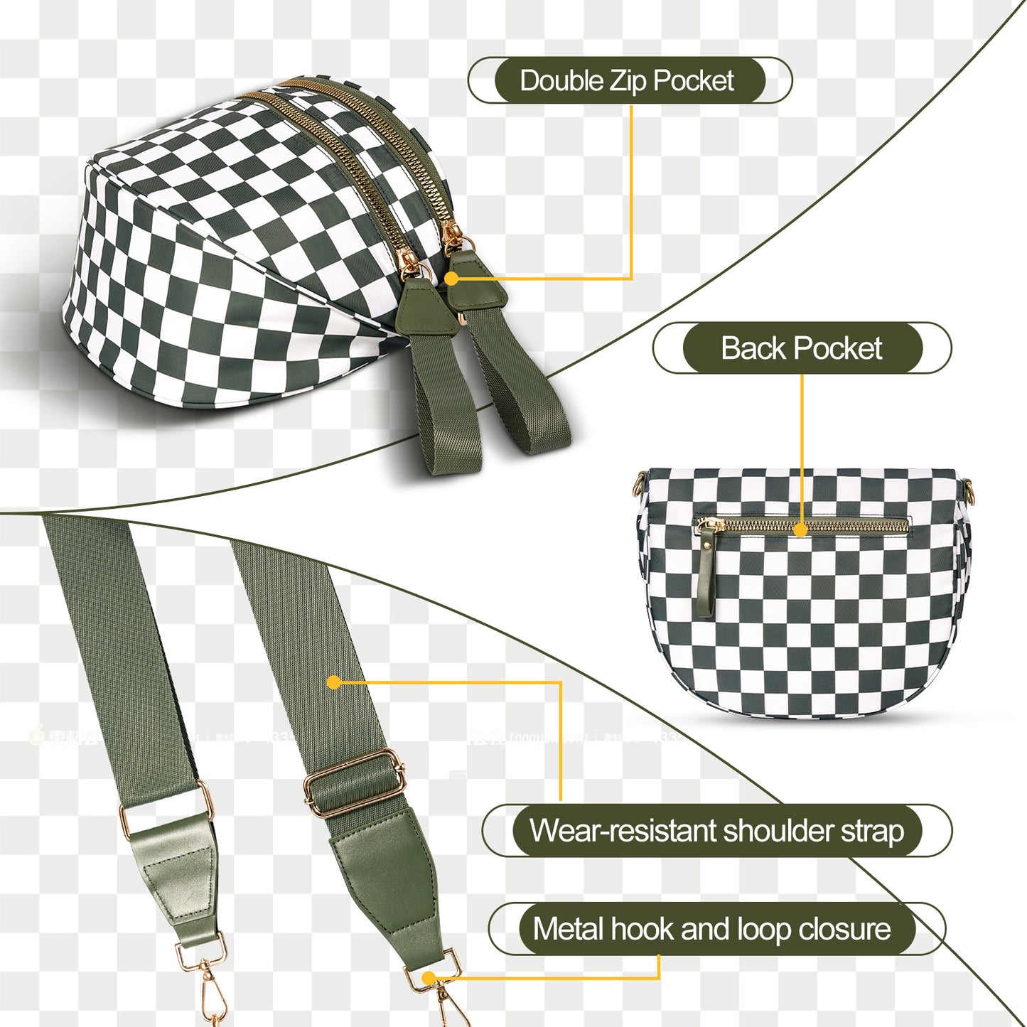 Black Trendy Sling Bag - Women's Crescent Crossbody Purse with Wide Adjustable Strap V888-ELOSUNG33365