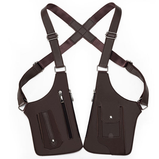 Brown Tactical Underarm Shoulder Holster Bag - Anti-Theft Double Pouch Vest Pack for Men V888-ELOSUNG33371