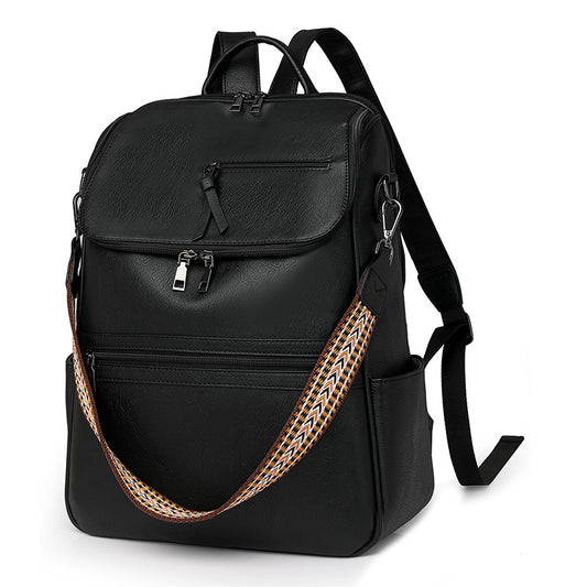 Black Stylish Anti-Theft Backpack for Women - Vintage PU Leather Convertible Rucksack & Shoulder Bag V888-ELOSUNG33377