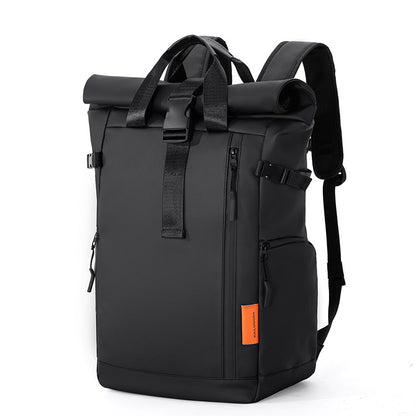 Black Urban Explorer Roll-Top Backpack - Water-Resistant Large Capacity Bag for Travel, Work & Laptop V888-ELOSUNG33382