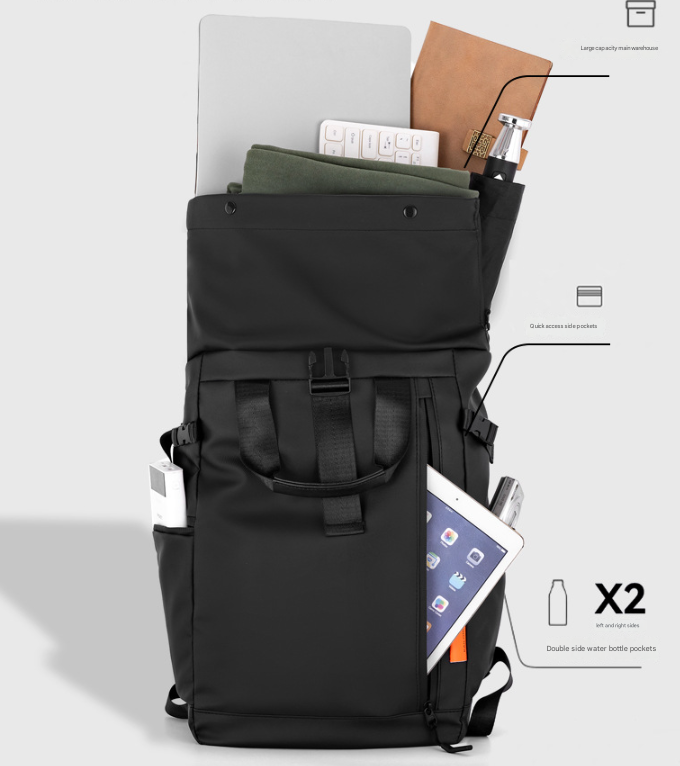 White Urban Explorer Roll-Top Backpack - Water-Resistant Large Capacity Bag for Travel, Work & Laptop V888-ELOSUNG33384