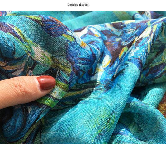 Bumper Harvest Elegant Artistry Shawl - Large 130cm Square Scarf with Oil Painting Print & Hand-Rolled Hem V888-ELOSUNG33390