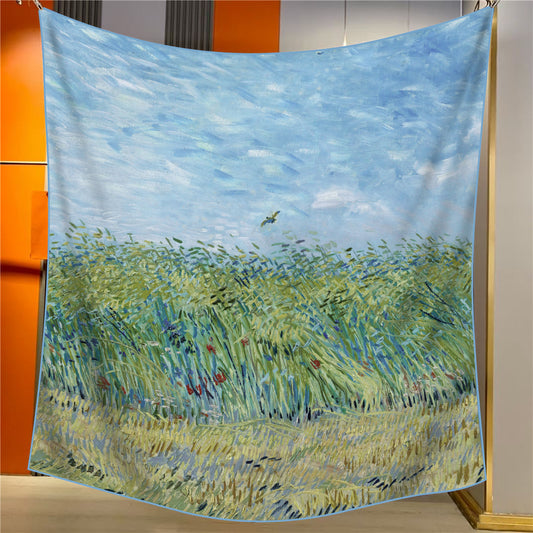 A Wheat Field with Larks Elegant Artistry Shawl - Large 130cm Square Scarf with Oil Painting Print & V888-ELOSUNG33392