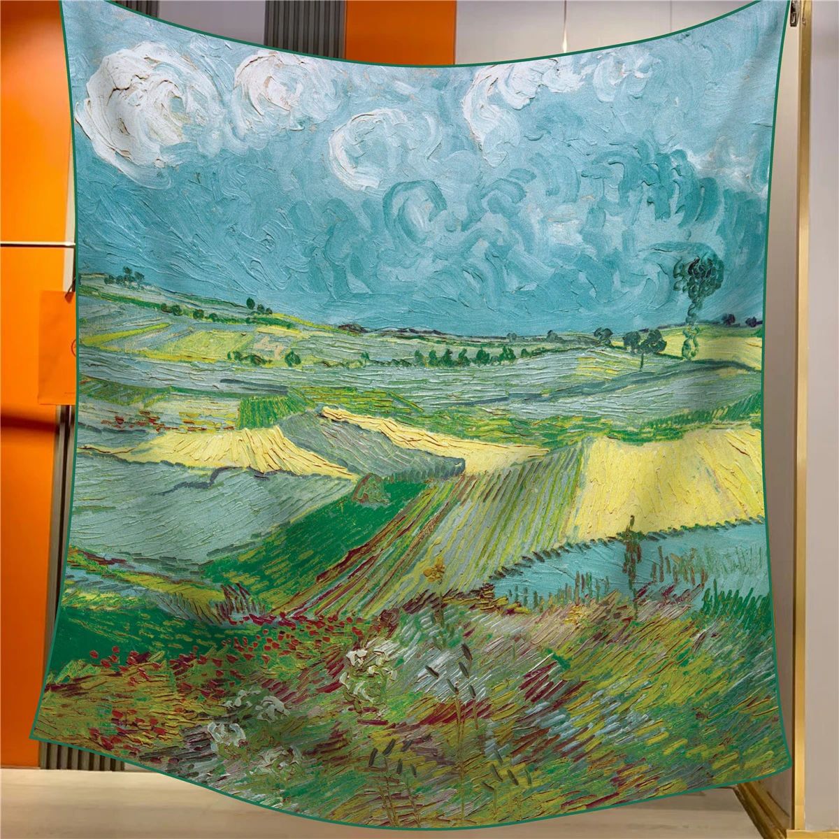 Wheat Fields Under Dark Clouds Elegant Artistry Shawl - Large 130cm Square Scarf with Oil Painting Print & V888-ELOSUNG33393