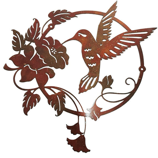Brown Set of 2 Round Metal Wall Art - Hummingbird & Flower Sculpture for Indoor & Outdoor Decor V888-ELOSUNG33397