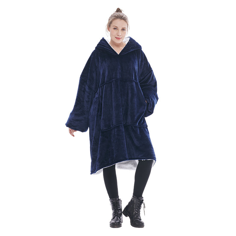 Navy Blue Oversized Wearable Blanket Hoodie - Ultra Soft & Cozy Snuggle Pullover for Adults V888-ELOSUNG33399