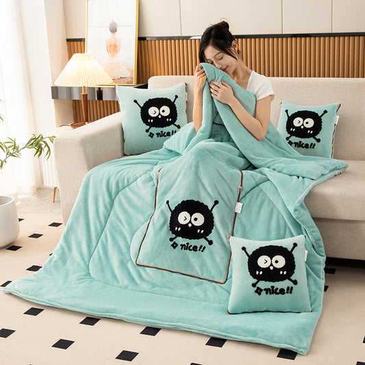 Water Green Padded and Thickened Elf 2-in-1 Foldable Car Pillow Blanket - Cozy 40x40cm Pillow, Unfolds to V888-ELOSUNG33405