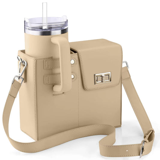 Apricot Portable Insulated Water Bottle Carrier Bag with Adjustable Shoulder Strap - Crossbody Drink Holder V888-ELOSUNG33415