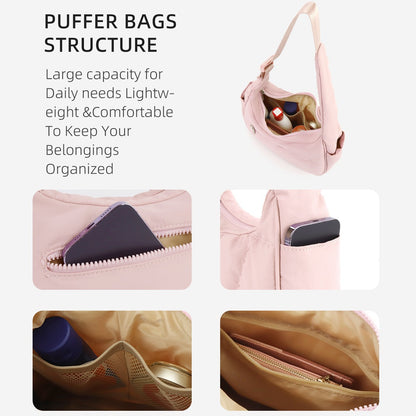 light-root Colour Trendy Nylon Puffer Shoulder Bag for Women - Lightweight Large Capacity Underarm Tote V888-ELOSUNG33419