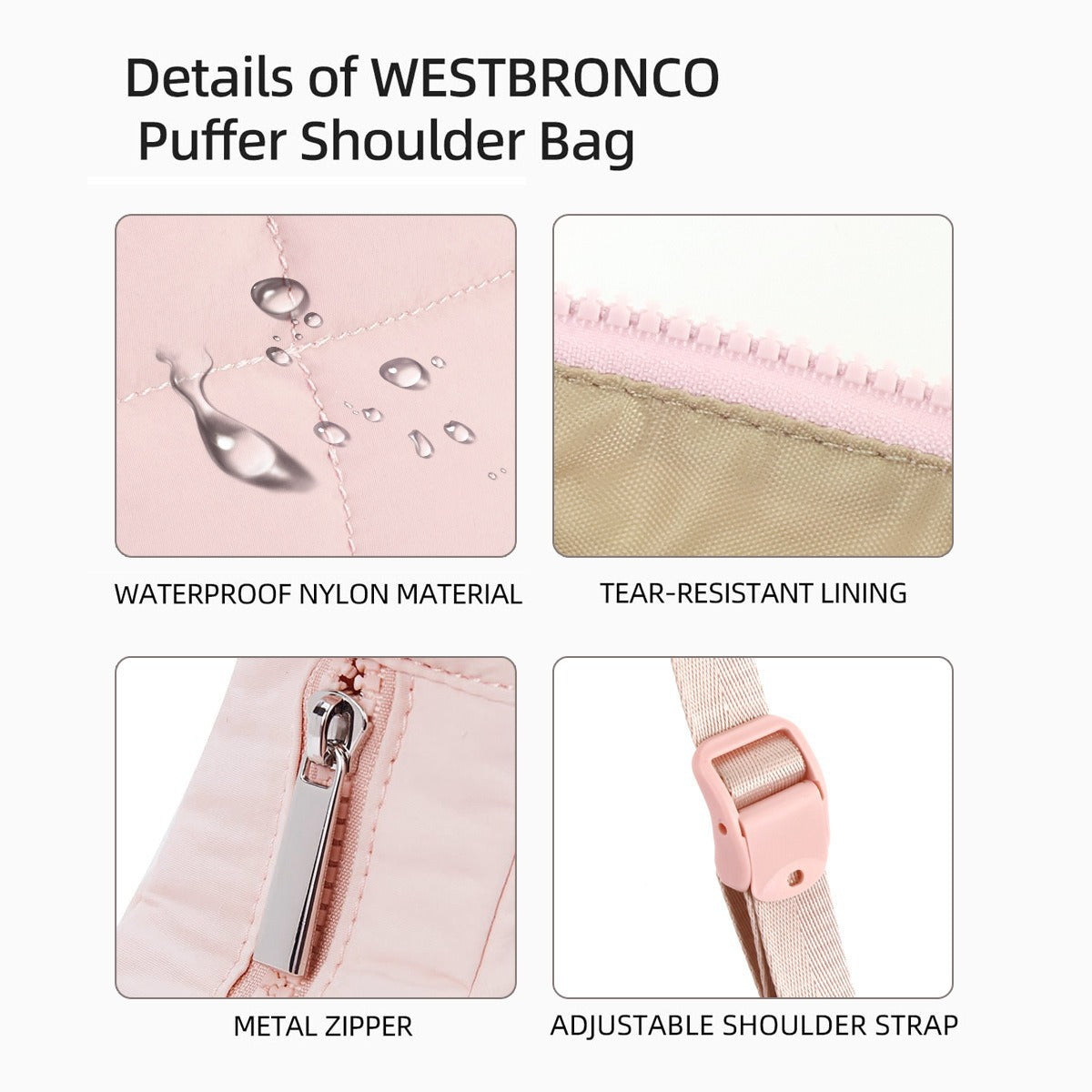 light-root Colour Trendy Nylon Puffer Shoulder Bag for Women - Lightweight Large Capacity Underarm Tote V888-ELOSUNG33419