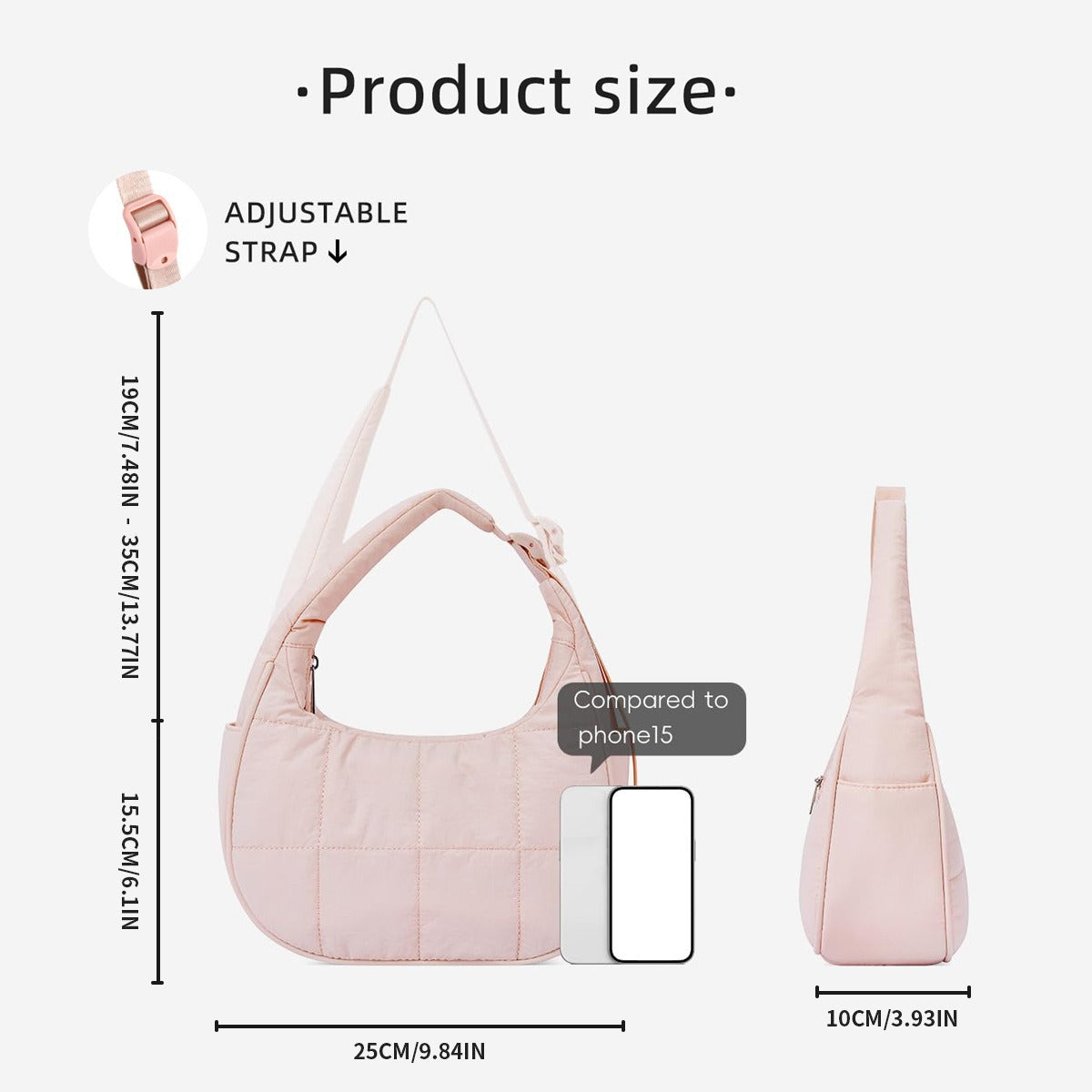 light-root Colour Trendy Nylon Puffer Shoulder Bag for Women - Lightweight Large Capacity Underarm Tote V888-ELOSUNG33419