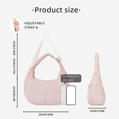 light-root Colour Trendy Nylon Puffer Shoulder Bag for Women - Lightweight Large Capacity Underarm Tote V888-ELOSUNG33419