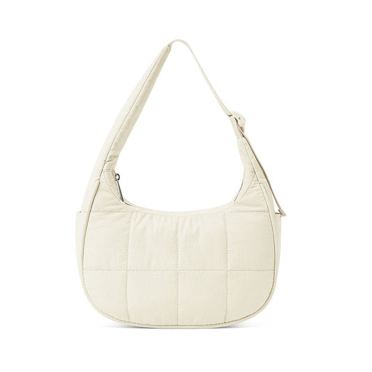 Beige Trendy Nylon Puffer Shoulder Bag for Women - Lightweight Large Capacity Underarm Tote V888-ELOSUNG33422