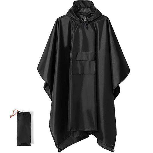 Black 3-in-1 Waterproof Rain Poncho - Lightweight Hooded Raincoat, Ground Tarp & Emergency Shelter for V888-ELOSUNG33425