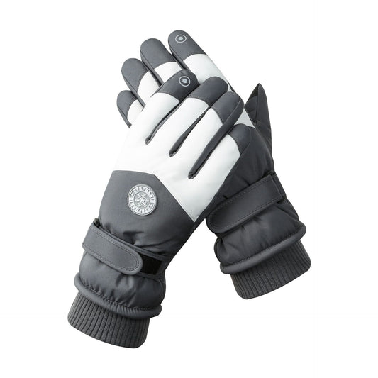 Men's Grey-white Color Combination Top-Rated Waterproof Touchscreen Ski Gloves - Fleece-Lined for Men & Women V888-ELOSUNG33432