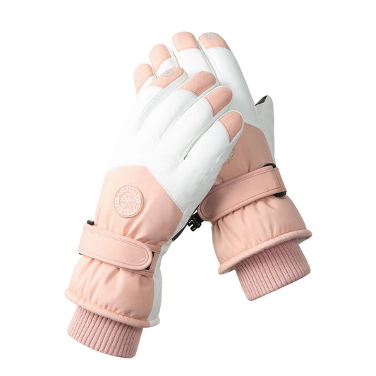 Women's Pink-white Color Combination Top-Rated Waterproof Touchscreen Ski Gloves - Fleece-Lined for Men & V888-ELOSUNG33434