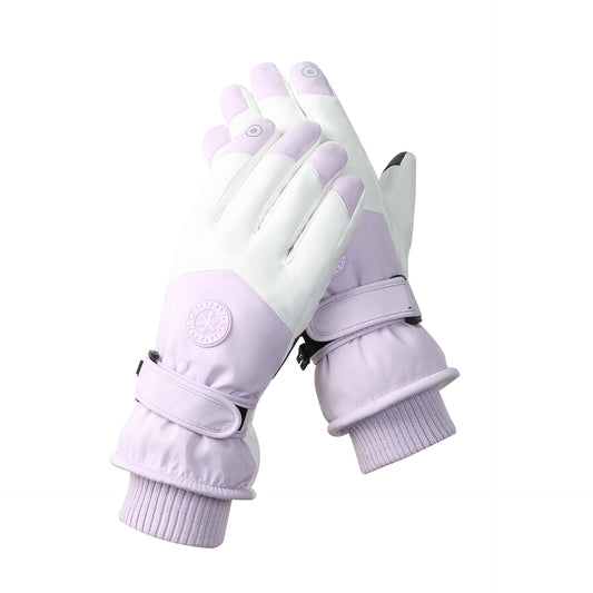 Women's Purple-white Color Combination Top-Rated Waterproof Touchscreen Ski Gloves - Fleece-Lined for Men & V888-ELOSUNG33435