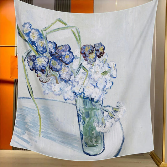 Carnations Elegant Artistry Shawl - Large 130cm Square Scarf with Oil Painting Print & Hand-Rolled Hem V888-ELOSUNG33436