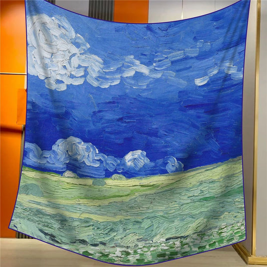 After a Thunderstorm Elegant Artistry Shawl - Large 130cm Square Scarf with Oil Painting Print & Hand-Rolled V888-ELOSUNG33437