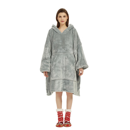 Silver Grey Oversized Wearable Blanket Hoodie - Ultra Soft & Cozy Snuggle Pullover for Adults V888-ELOSUNG33444