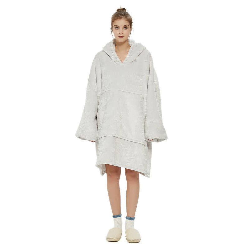 White Oversized Wearable Blanket Hoodie - Ultra Soft & Cozy Snuggle Pullover for Adults V888-ELOSUNG33445