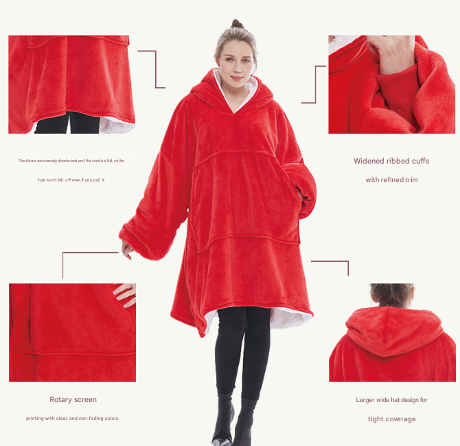 White Oversized Wearable Blanket Hoodie - Ultra Soft & Cozy Snuggle Pullover for Adults V888-ELOSUNG33445