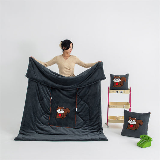 Rock Gray Little Squirrel - 2-in-1 Foldable Car Pillow Blanket - Cozy 40x40cm Pillow, Unfolds to 100x150cm V888-ELOSUNG33447
