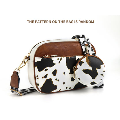 Cow White Brown Chic Quilted Crossbody Bag - Vintage PU Leather Shoulder Purse with Adjustable Strap V888-ELOSUNG33462