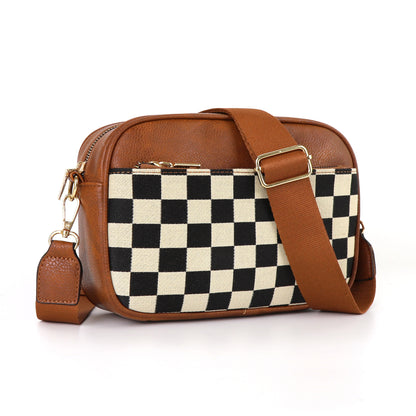 Tessellated Brown Chic Quilted Crossbody Bag - Vintage PU Leather Shoulder Purse with Adjustable Strap V888-ELOSUNG33463