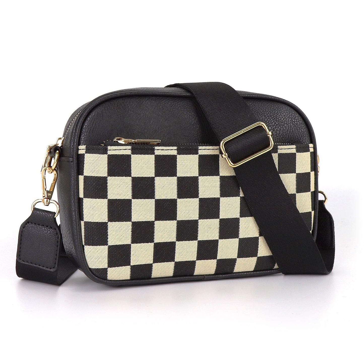 Tessellated Black Chic Quilted Crossbody Bag - Vintage PU Leather Shoulder Purse with Adjustable Strap V888-ELOSUNG33465