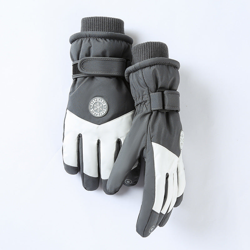 Women's Light Grey-white Color Combination Top-Rated Waterproof Touchscreen Ski Gloves - Fleece-Lined for Men V888-ELOSUNG33469