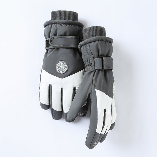 Women's Light Grey-white Color Combination Top-Rated Waterproof Touchscreen Ski Gloves - Fleece-Lined for Men V888-ELOSUNG33469