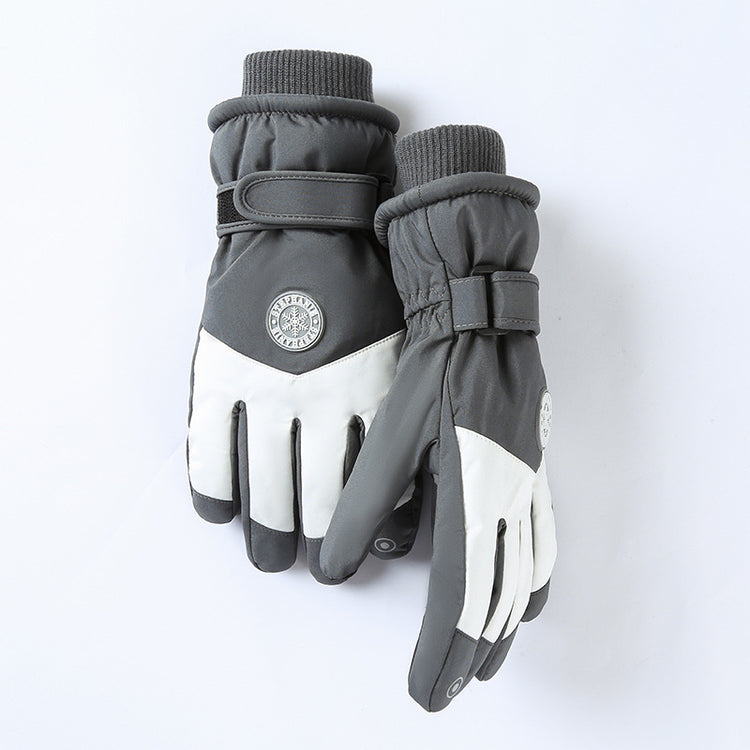 Women's Light Grey-white Color Combination Top-Rated Waterproof Touchscreen Ski Gloves - Fleece-Lined for Men V888-ELOSUNG33469