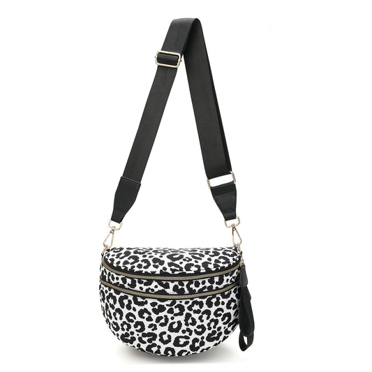 Black-white Checkered Trendy Sling Bag - Women's Crescent Crossbody Purse with Wide Adjustable Strap V888-ELOSUNG33476