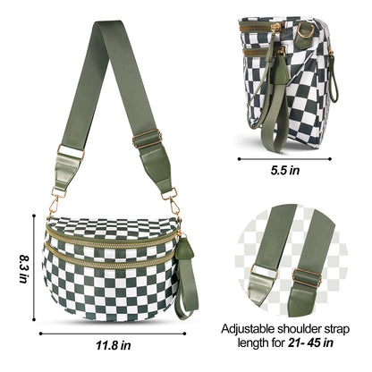 Black-brown Checkered Trendy Sling Bag - Women's Crescent Crossbody Purse with Wide Adjustable Strap V888-ELOSUNG33478