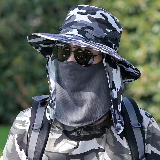 Blue Camouflage Outdoor Sun Protection Hat with Detachable Face and Neck Flap - UPF 50+ V888-ELOSUNG33485