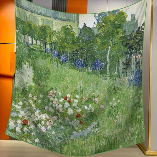 Dobyns Garden Elegant Artistry Shawl - Large 130cm Square Scarf with Oil Painting Print & Hand-Rolled Hem V888-ELOSUNG33500